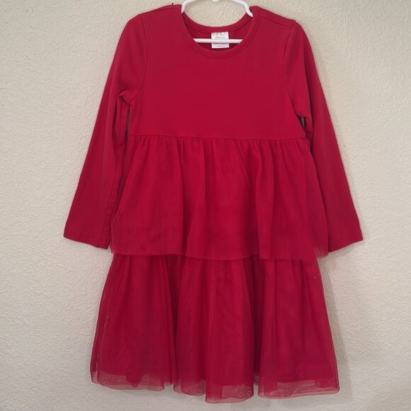 Hanna Andersson Red Tiered Tulle Long Sleeve Twirl Dress Girls Size 5 - Picture 1 of 9